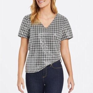 Draper James Collection Plaid Sequin Top Size Large